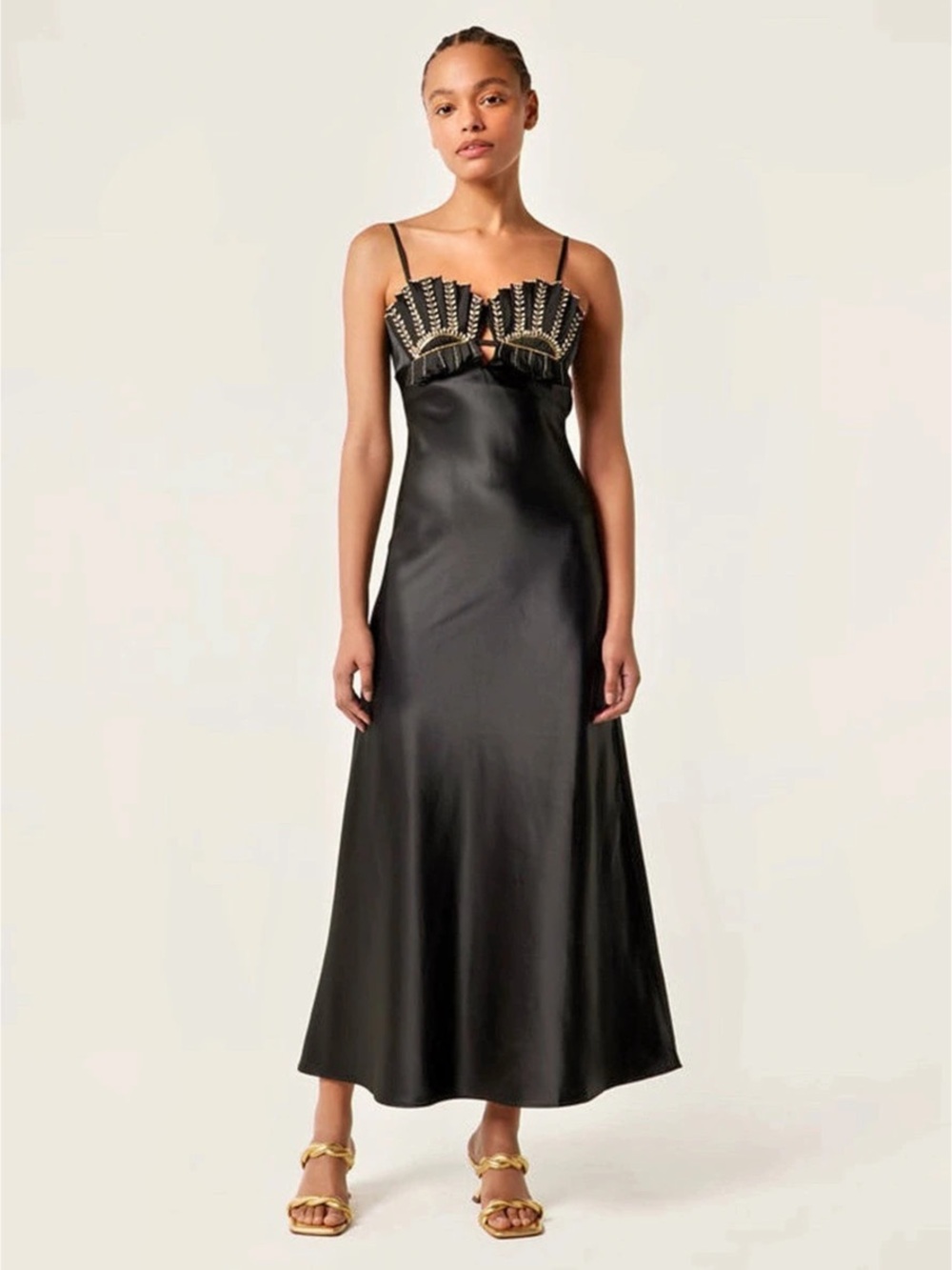 Tressé Long Stain Black Dress Size 34 Like New